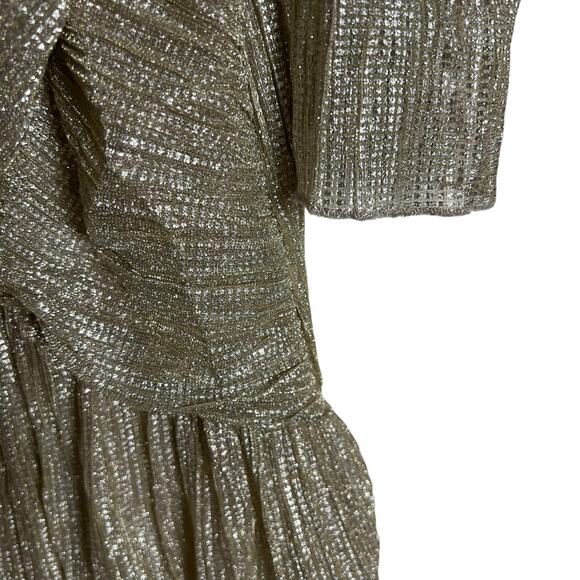 Saylor Saydee Silver Metallic Plisse Jacquard Mock Neck Party Mini Dress Size XS - Picture 10 of 16